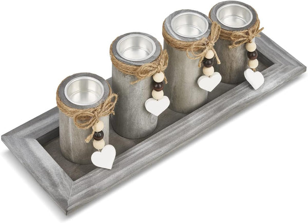Tealight Candle Holder Set – With Tray And Decorative Stones