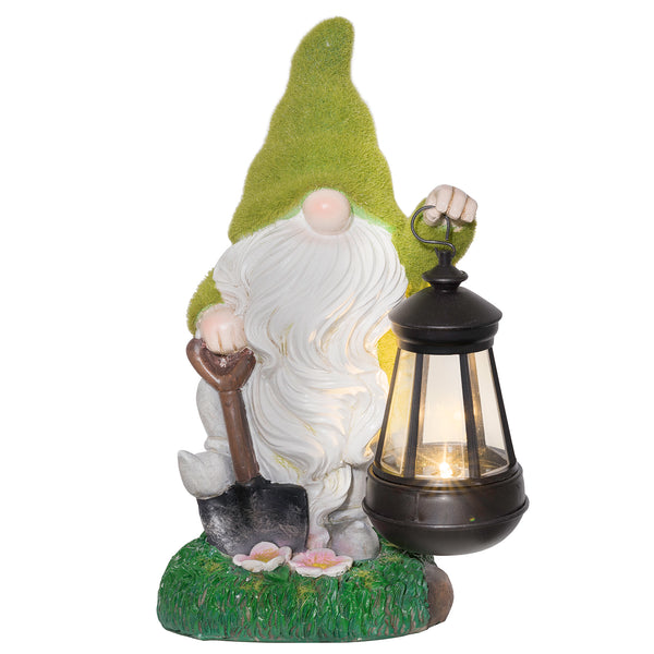 Solar Flocked Garden Gnome With Lantern