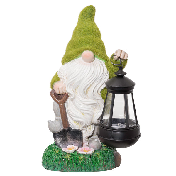 Solar Flocked Garden Gnome With Lantern