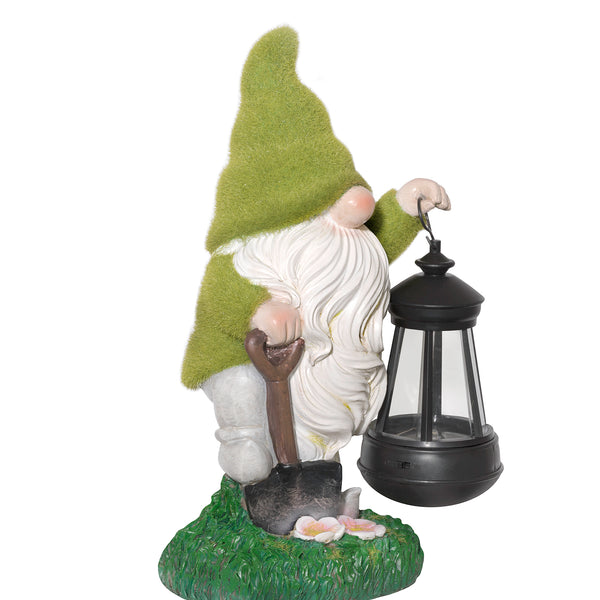 Solar Flocked Garden Gnome With Lantern