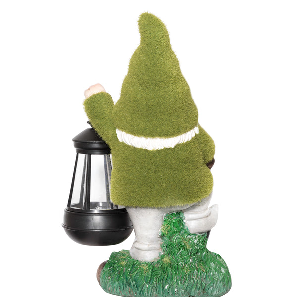 Solar Flocked Garden Gnome With Lantern