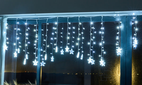 Star Curtain Fairy Lights - Window Christmas Lights with 12 Stars, 8 Twinkle Effects - IP44