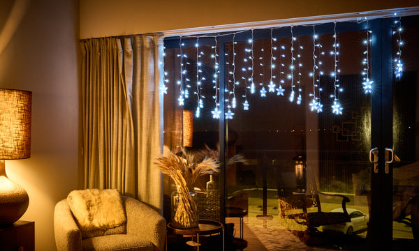Star Curtain Fairy Lights - Window Christmas Lights with 12 Stars, 8 Twinkle Effects - IP44
