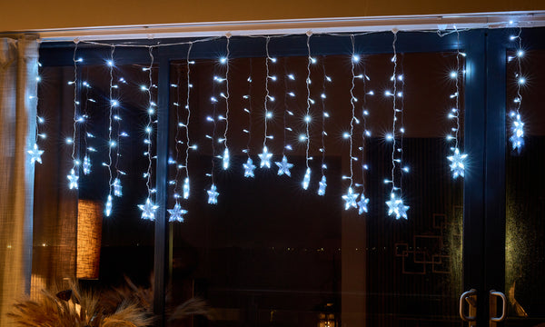 Star Curtain Fairy Lights - Window Christmas Lights with 12 Stars, 8 Twinkle Effects - IP44