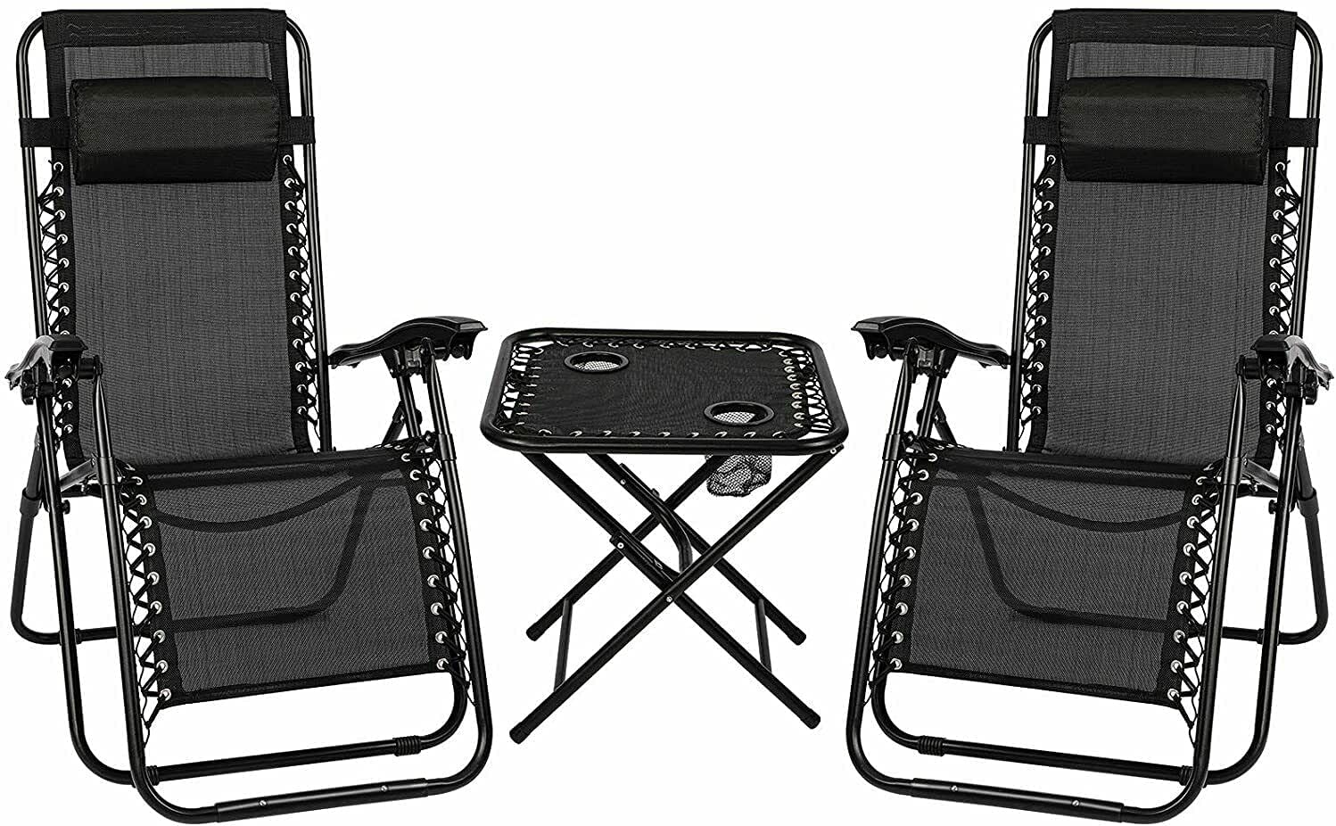 Set of 2 Reclining Zero Gravity Chairs with Table