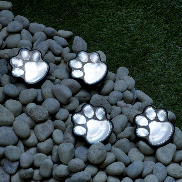 4 Solar Powered Paw Print Lights