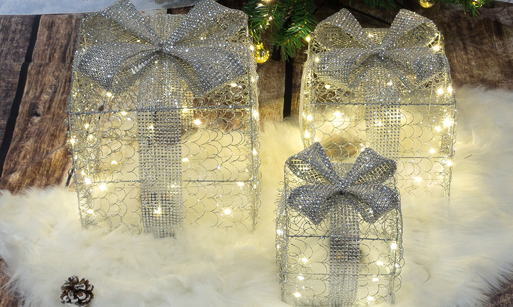 Silver LED Christmas Boxes