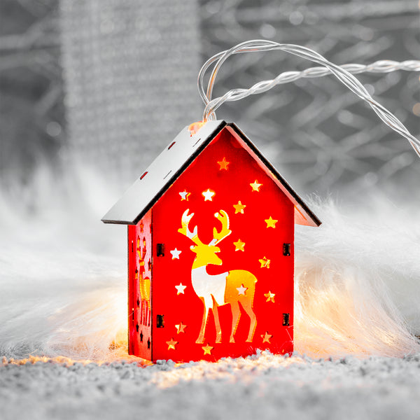 10 LED Wooden Reindeer Houses