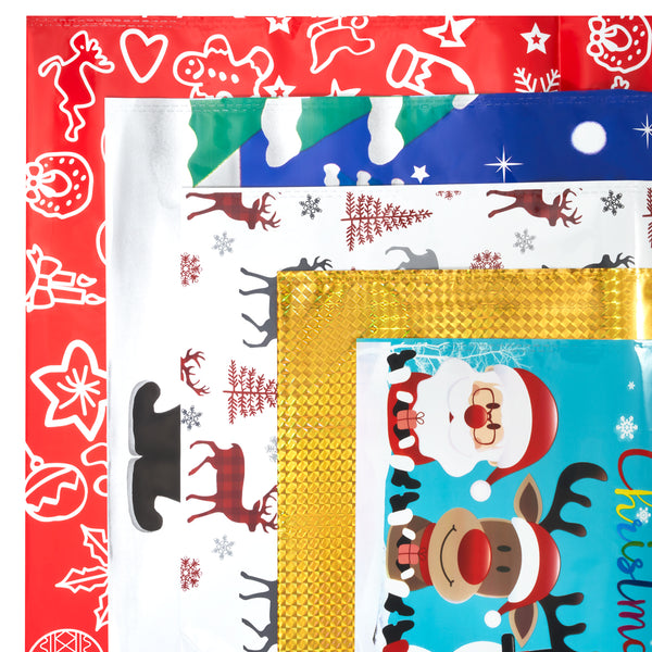 Reusable Christmas Drawstring Gift Bags With Tags