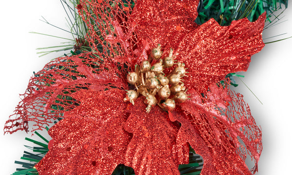 Pre Lit LED Christmas Wreath With Poinsetta's