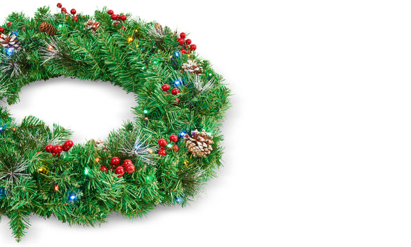 30 Inch Christmas Wreath with Lights, Berries & Acorns