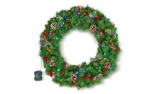 30 Inch Christmas Wreath with Lights, Berries & Acorns