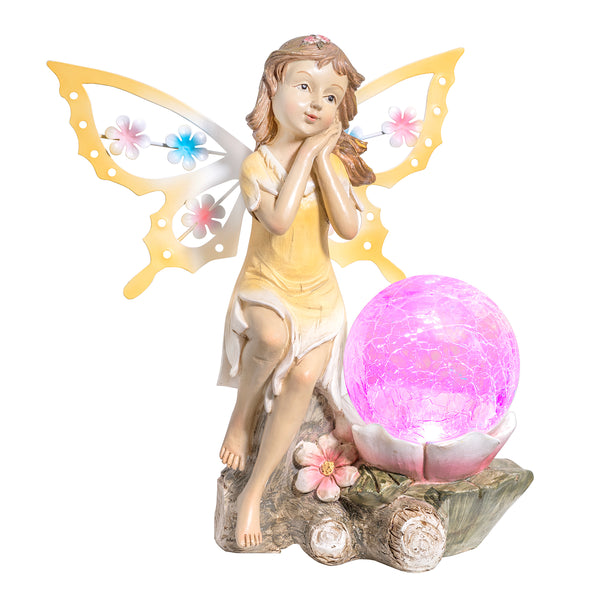 LED Solar Powered Fairy Glass Ball Statue