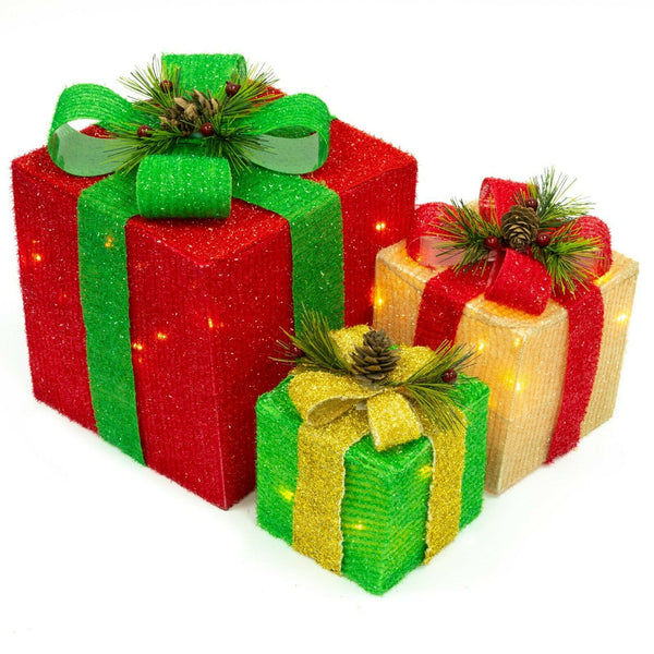 LED Red Green & Gold Christmas Boxes