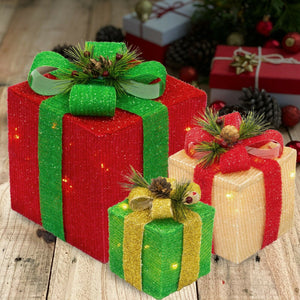 LED Red Green & Gold Christmas Boxes