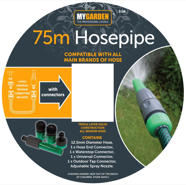 75M REINFORCED GARDEN HOSE PIPE TUBE REEL OUTDOOR HOSEPIPE WATERING TOOL GREEN