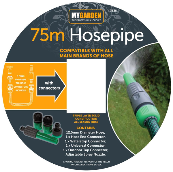 GARDEN HOSE PIPE REEL REINFORCED OUTDOOR HOSEPIPE GREEN 15M 30M 50M 75M 100M WITH FITTINGS